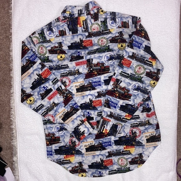 Maxx boxer train engine locomotive button down long sleeve size medium - Picture 7 of 8